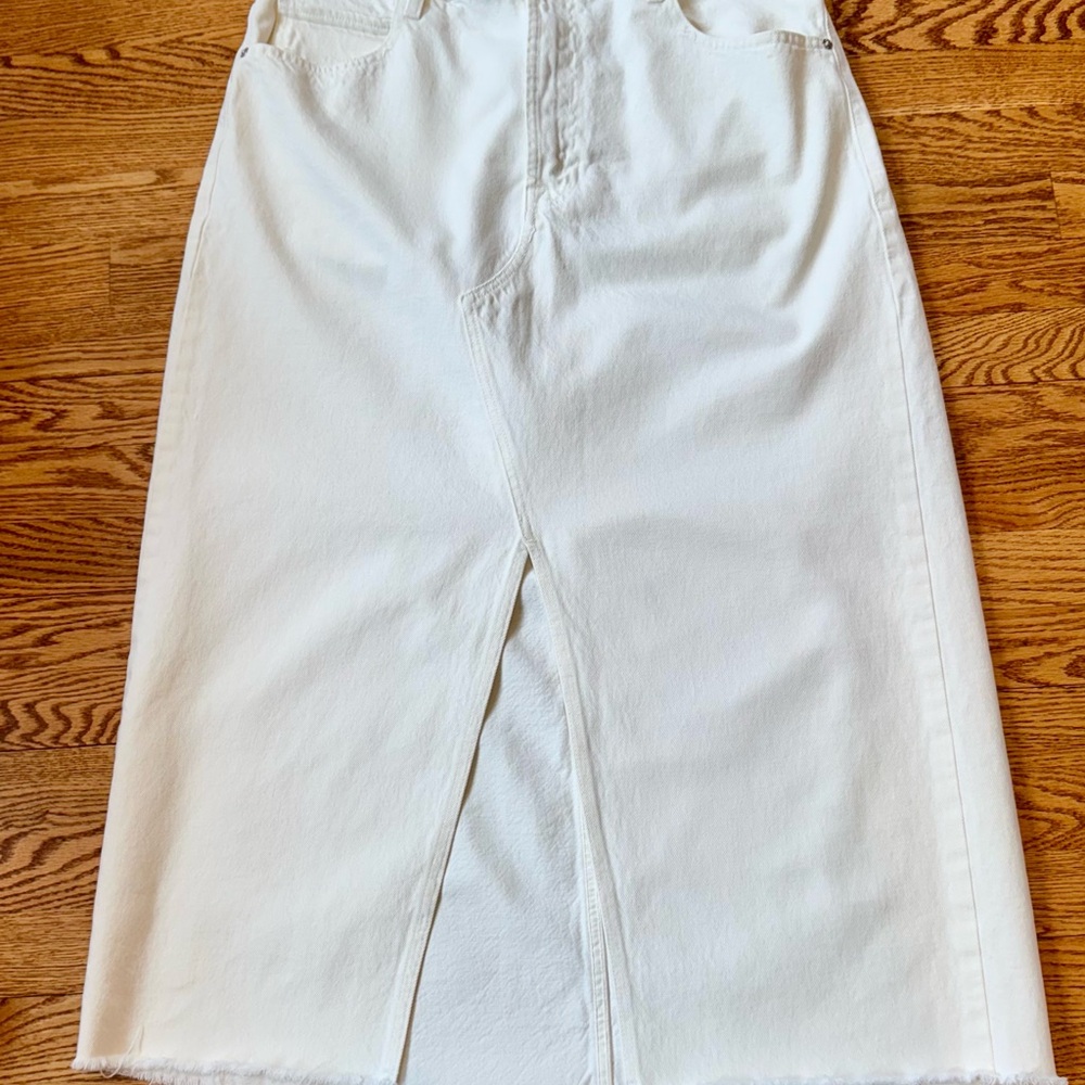 Frame Denim White Midi Pencil Skirt with Slit